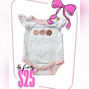 White and Pink Baby Onesie with Floral Design